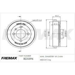 CAMPANA DE FRENO (TAMBOR) FREMAX BD5596