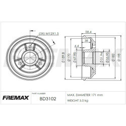 CAMPANA DE FRENO (TAMBOR) FREMAX BD3102