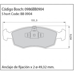 JUEGO DE PASTILLAS DE FRENO BOSCH 0 986 BB0 904